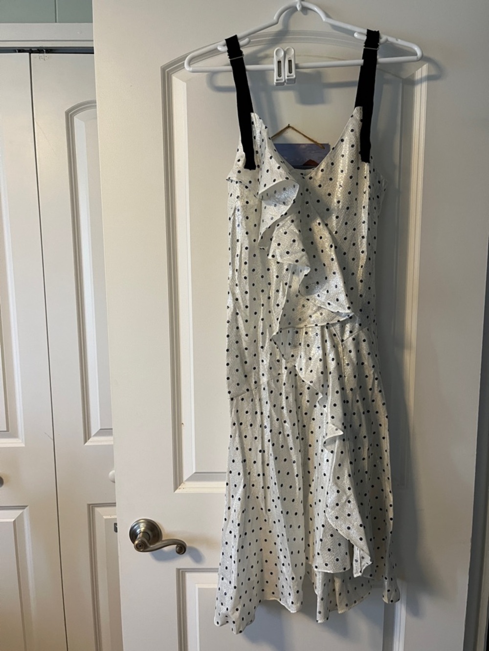 Polka Dot Ruffle Midi Dress - White with Black Dots
